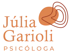 Logotipo da psicóloga Júlia Garioli — marca com símbolo abstrato e texto ‘Júlia Garioli Psicóloga’ para consultas de psicologia online