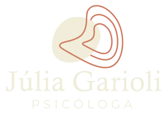 Logotipo da psicóloga Júlia Garioli — marca com símbolo abstrato e texto ‘Júlia Garioli Psicóloga’ para Consultas de psicologia online